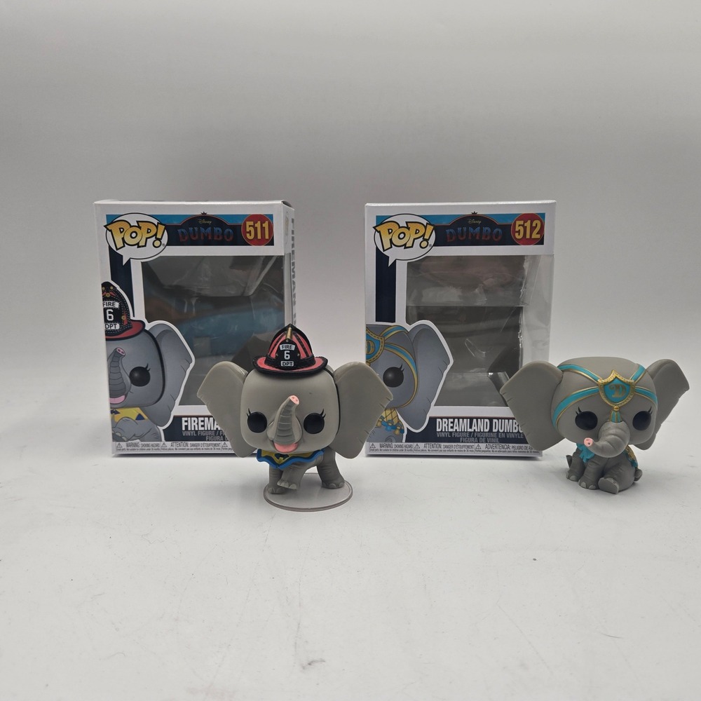 Funko Pop Disney Dumbo Fireman 511 & Dreamland 512 Vinyl Figures with Boxes